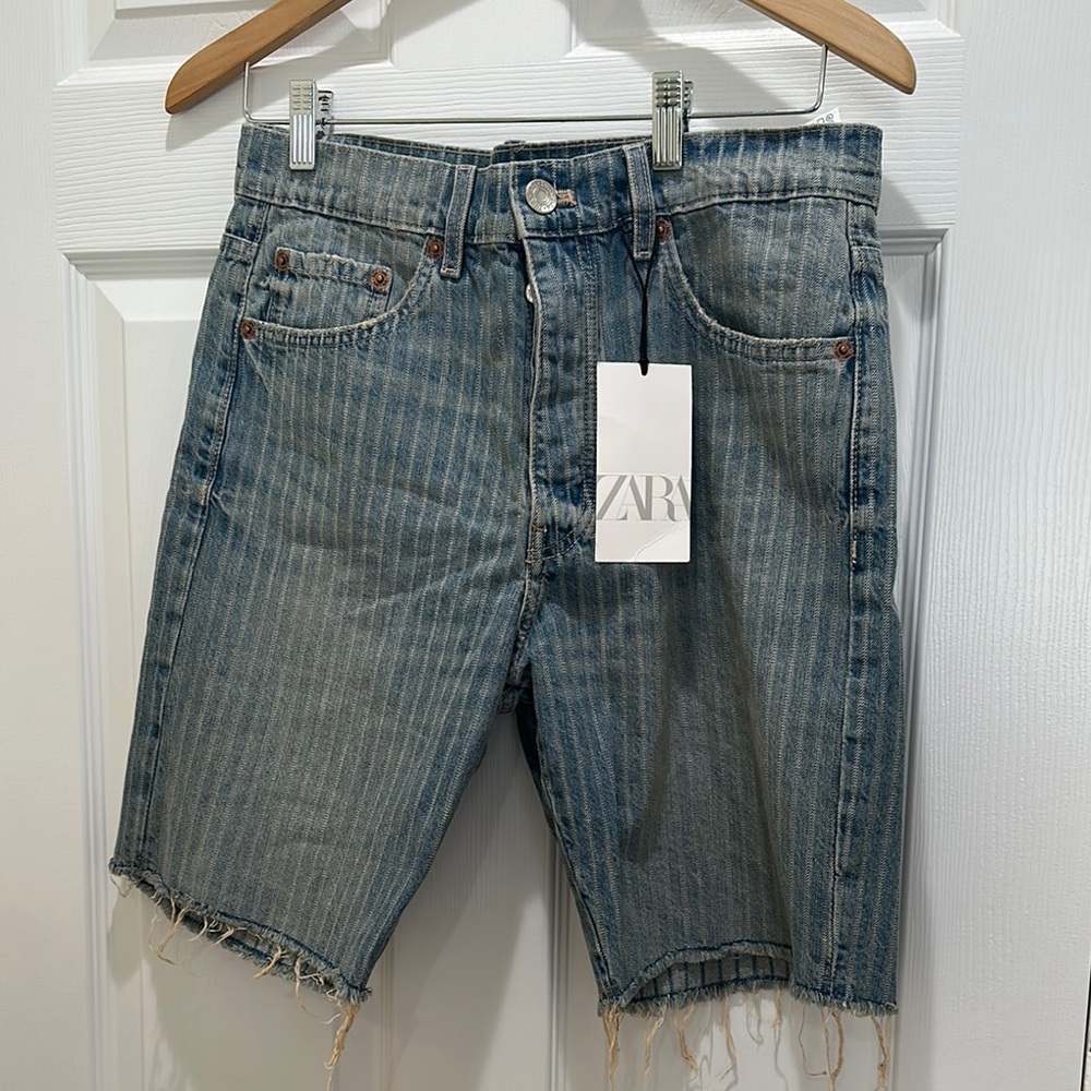 Zara Blue Jean Shorts with Distressed Hem
